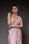 Pink Cutdana, Bead & Sequence Crush Pre-Draped Designer Saree With Readymade Blouse