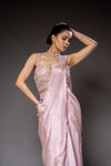 Pink Cutdana, Bead & Sequence Crush Pre-Draped Designer Saree With Readymade Blouse