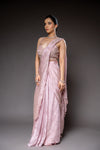 Pink Cutdana, Bead & Sequence Crush Pre-Draped Designer Saree With Readymade Blouse