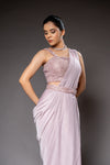 Olive Cutdana, Bead & Sequence Lycra Pre-Draped Designer Saree With Readymade Blouse