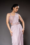 Olive Cutdana, Bead & Sequence Lycra Pre-Draped Designer Saree With Readymade Blouse