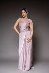 Olive Cutdana, Bead & Sequence Lycra Pre-Draped Designer Saree With Readymade Blouse