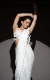 White Cutdana, Bead & Sequence Chinon Pre-Draped Designer Saree With Readymade Blouse