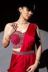Magenta Cutdana, Bead & Sequence Chinon Pre-Draped Designer Saree With Readymade Blouse