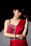 Magenta Cutdana, Bead & Sequence Chinon Pre-Draped Designer Saree With Readymade Blouse