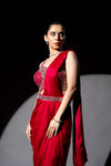 Magenta Cutdana, Bead & Sequence Chinon Pre-Draped Designer Saree With Readymade Blouse