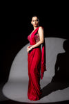 Magenta Cutdana, Bead & Sequence Chinon Pre-Draped Designer Saree With Readymade Blouse
