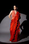 Rust Cutdana, Bead & Sequence Chinon Pre-Draped Designer Saree With Readymade Blouse