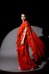 Rust Cutdana, Bead & Sequence Chinon Pre-Draped Designer Saree With Readymade Blouse