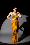 Mustard Cutdana, Bead & Sequence Chinon Pre-Draped Designer Saree With Readymade Blouse