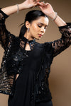 Black Cutdana, Bead & Sequence Lycra Cape Style Pre-Draped Designer Saree