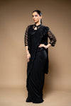 Black Cutdana, Bead & Sequence Lycra Cape Style Pre-Draped Designer Saree
