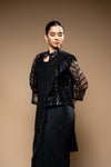 Black Cutdana, Bead & Sequence Lycra Cape Style Pre-Draped Designer Saree