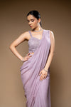 Tussar Bead, Cutdana & Sequence Chinon Pre-Draped Designer Saree With Readymade Blouse