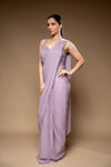 Tussar Bead, Cutdana & Sequence Chinon Pre-Draped Designer Saree With Readymade Blouse