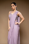 Tussar Bead, Cutdana & Sequence Chinon Pre-Draped Designer Saree With Readymade Blouse