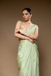 Pista Crush Pre-Draped Designer Saree With Readymade Blouse