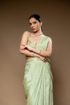Pista Crush Pre-Draped Designer Saree With Readymade Blouse