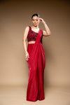 Maroon Shimmer Pre-Draped Designer Saree With Readymade Blouse