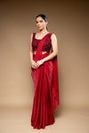 Maroon Cutdana, Bead & Sequence Shimmer Pre-Draped Designer Saree With Readymade Blouse