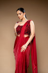 Maroon Shimmer Pre-Draped Designer Saree With Readymade Blouse