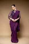 Garnet Cutdana, Bead & Sequence Lycra Cape Style Pre-Draped Designer Saree