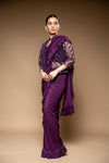 Garnet Cutdana, Bead & Sequence Lycra Cape Style Pre-Draped Designer Saree