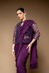 Garnet Cutdana, Bead & Sequence Lycra Cape Style Pre-Draped Designer Saree