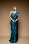 Rama Cutdana, Bead & Sequence Organza Pre-Draped Designer Saree With Readymade Blouse