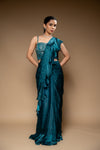 Rama Cutdana, Bead & Sequence Organza Pre-Draped Designer Saree With Readymade Blouse