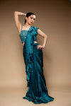 Rama Cutdana, Bead & Sequence Organza Pre-Draped Designer Saree With Readymade Blouse