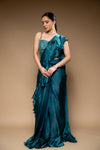 Rama Cutdana, Bead & Sequence Organza Pre-Draped Designer Saree With Readymade Blouse