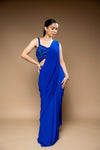 Royal Blue Lycra Pre-Draped Designer Saree With Readymade Blouse