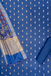 Midnight Blue Tussar Woven Zari Cotton Unstitched Salwar Suit With Cotton Dupatta