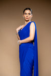 Royal Blue Lycra Pre-Draped Designer Saree With Readymade Blouse
