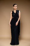 Black Cutdana, Bead & Sequence Lycra Pre-Draped Designer Saree With Readymade Blouse