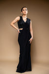 Black Cutdana, Bead & Sequence Lycra Pre-Draped Designer Saree With Readymade Blouse