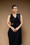 Black Cutdana, Bead & Sequence Lycra Pre-Draped Designer Saree With Readymade Blouse