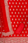 Red Swarovski & Zari Threadwork Dolna Unstitched Salwar Suit With Dolna Dupatta