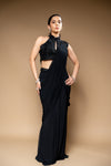 Black Cutdana, Bead & Sequence Lycra Pre-Draped Designer Saree With Readymade Blouse