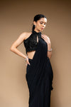 Black Cutdana, Bead & Sequence Lycra Pre-Draped Designer Saree With Readymade Blouse