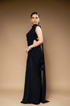 Black Cutdana, Bead & Sequence Lycra Pre-Draped Designer Saree With Readymade Blouse