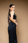 Black Cutdana, Bead & Sequence Lycra Pre-Draped Designer Saree With Readymade Blouse