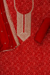 Red Sequence, Zari Threadwork & Bandhini Printed Cotton Unstitched Salwar Suit With Cotton Dupatta