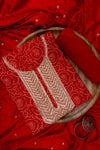 Red Sequence, Zari Threadwork & Bandhini Printed Cotton Unstitched Salwar Suit With Cotton Dupatta