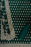 Green Swarovski & Zari Threadwork Cotton Unstitched Salwar Suit With Cotton Dupatta