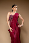 Garnet Cutdana, Bead & Sequence Georgette Corset Pre-Draped Designer Saree
