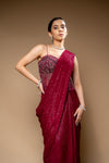 Garnet Cutdana, Bead & Sequence Georgette Corset Pre-Draped Designer Saree