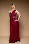 Garnet Cutdana, Bead & Sequence Georgette Corset Pre-Draped Designer Saree