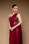Garnet Cutdana, Bead & Sequence Georgette Corset Pre-Draped Designer Saree